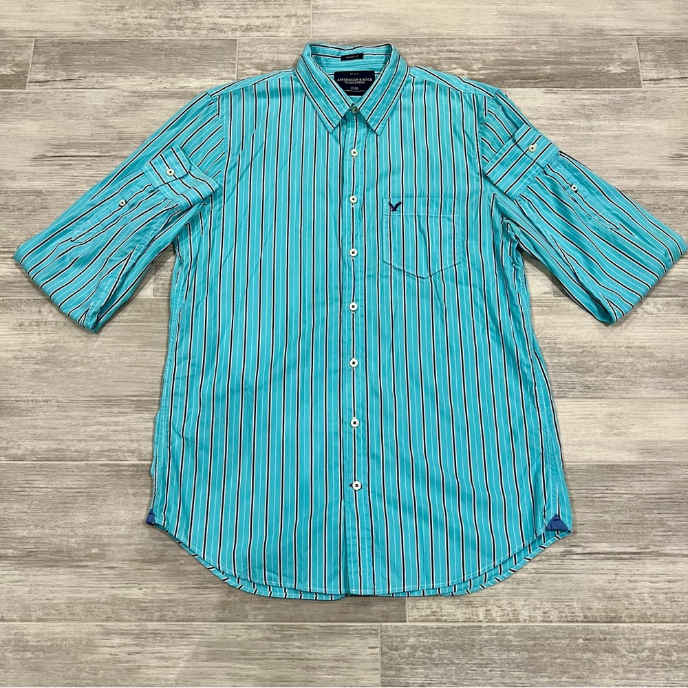 AMERICAN EAGLE Men's Size Large Tall Striped Shirt Vintage Fit.‎ See Description